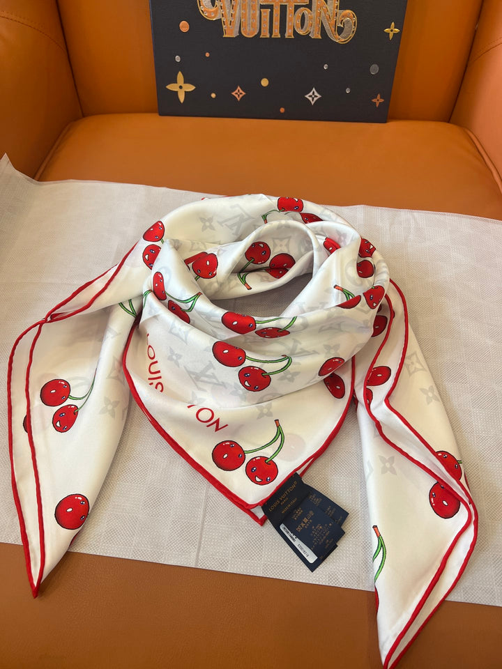 Two-color Cherry Printed Silk Scarf