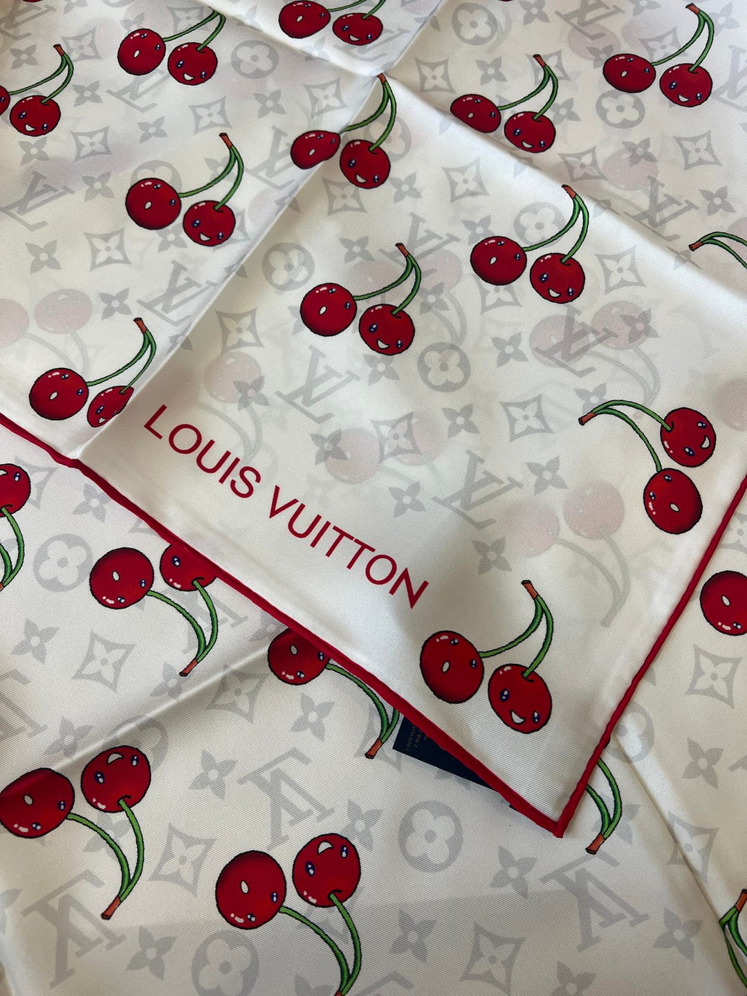 Two-color Cherry Printed Silk Scarf