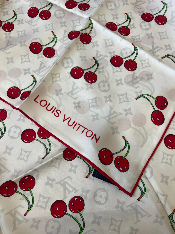 Two-color Cherry Printed Silk Scarf