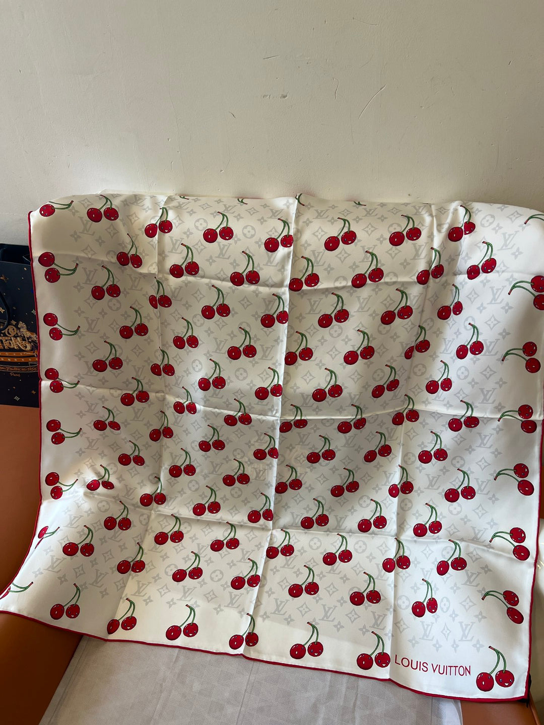 Two-color Cherry Printed Silk Scarf