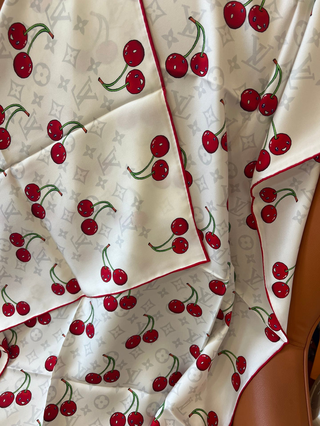 Two-color Cherry Printed Silk Scarf