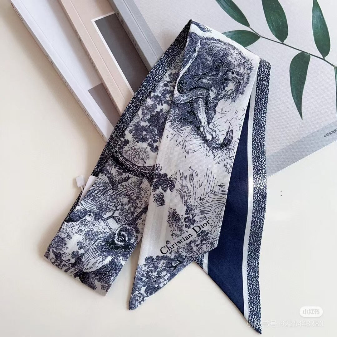3 colors fashion sketch printing striped silk scarf