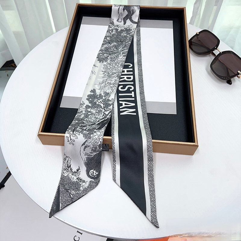 3 colors fashion sketch printing striped silk scarf