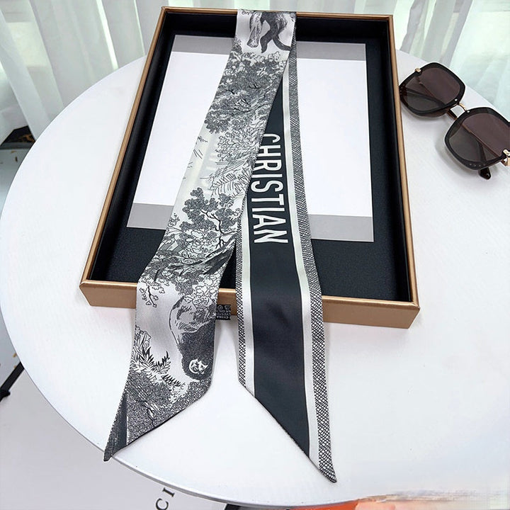 3 colors fashion sketch printing striped silk scarf