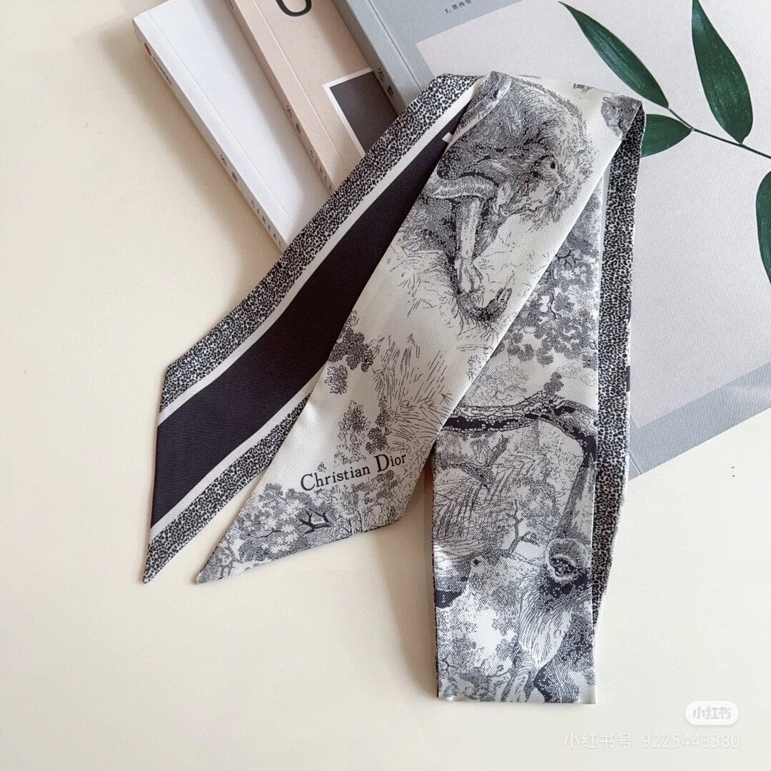 3 colors fashion sketch printing striped silk scarf