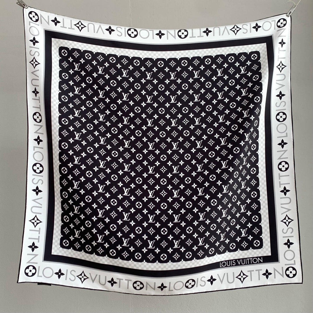 Classic Old Flower Black and White Silk Scarf