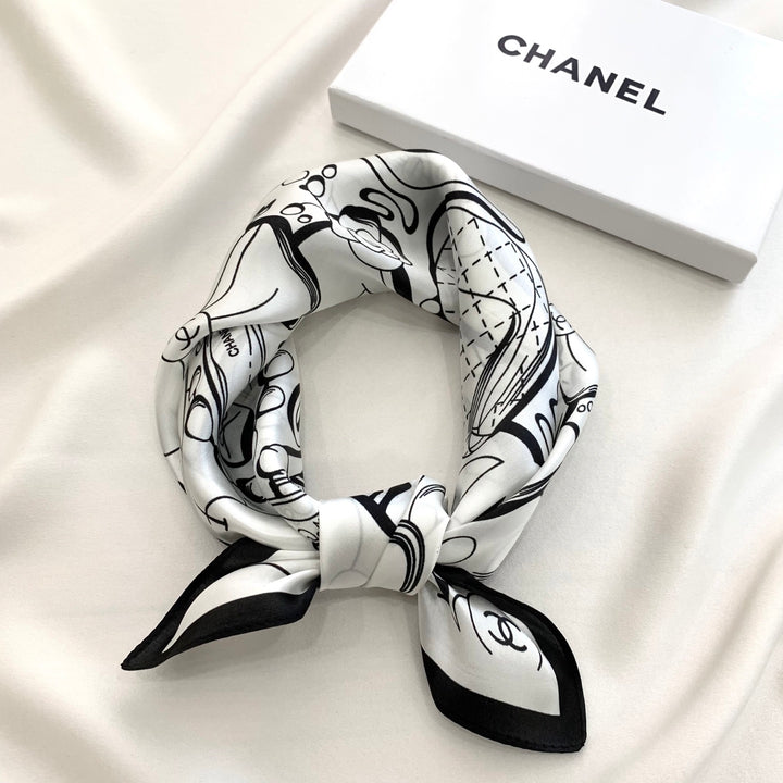 Two-color multi-element printed silk scarf