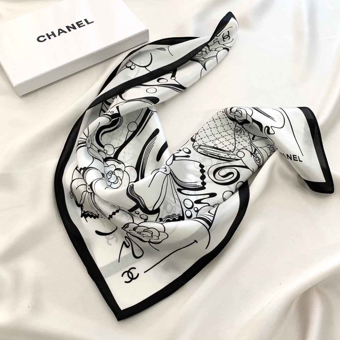 Two-color multi-element printed silk scarf