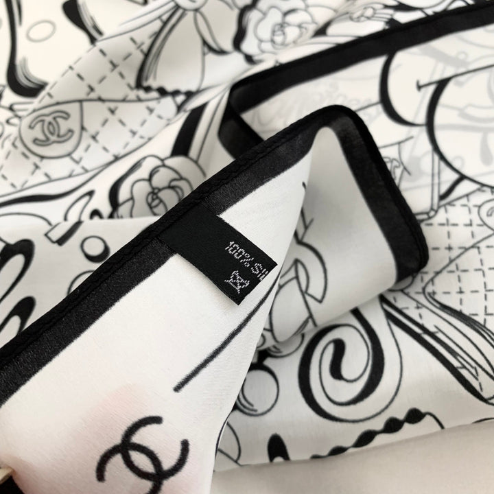 Two-color multi-element printed silk scarf