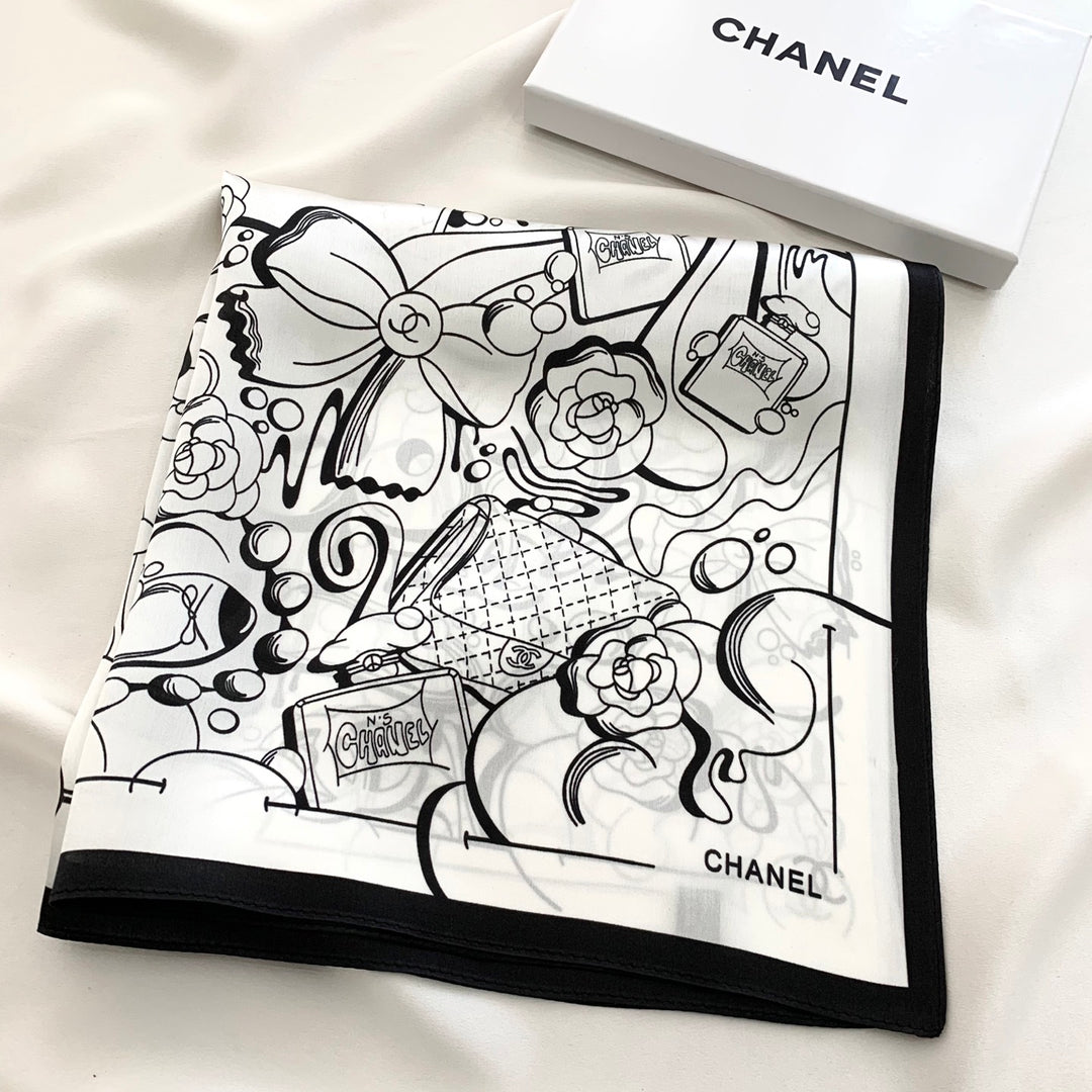 Two-color multi-element printed silk scarf