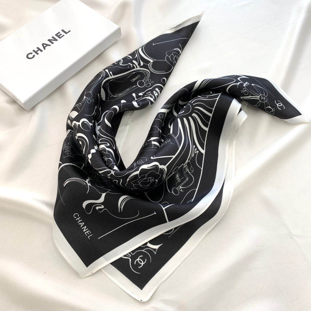 Two-color multi-element printed silk scarf