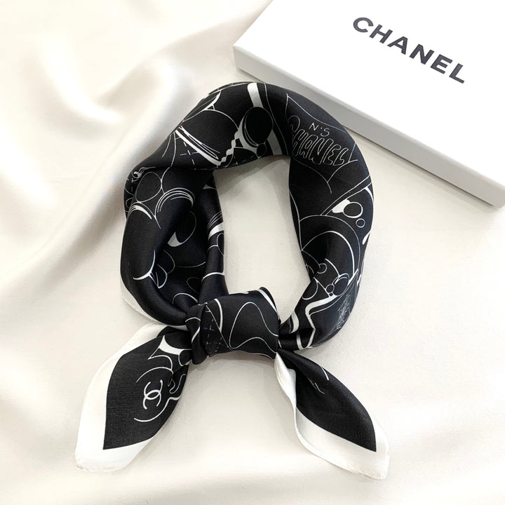 Two-color multi-element printed silk scarf