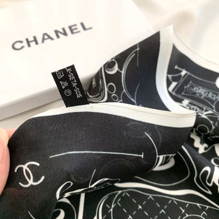 Two-color multi-element printed silk scarf