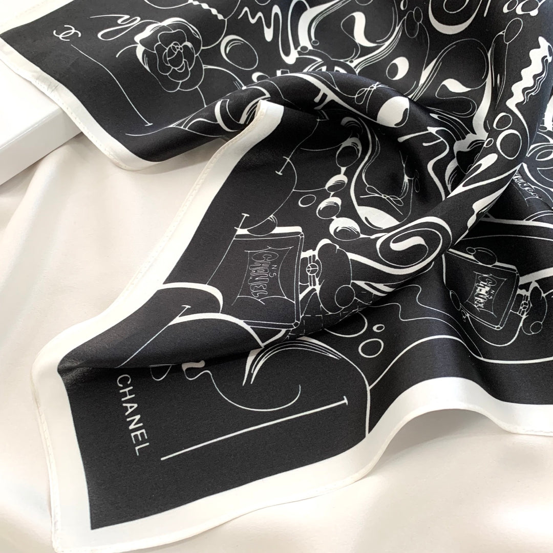 Two-color multi-element printed silk scarf