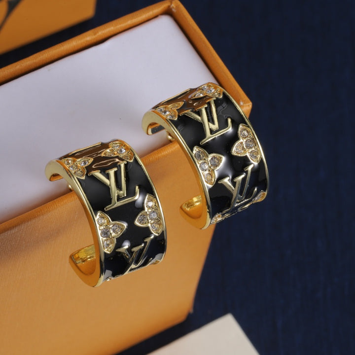 enamel and diamond hoop earrings