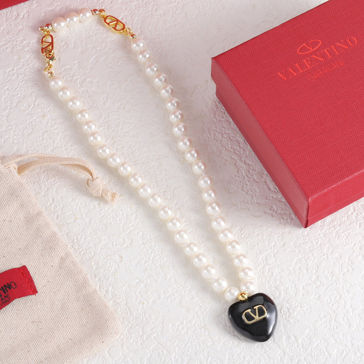 Pearl Chain Heart Pendant Necklace