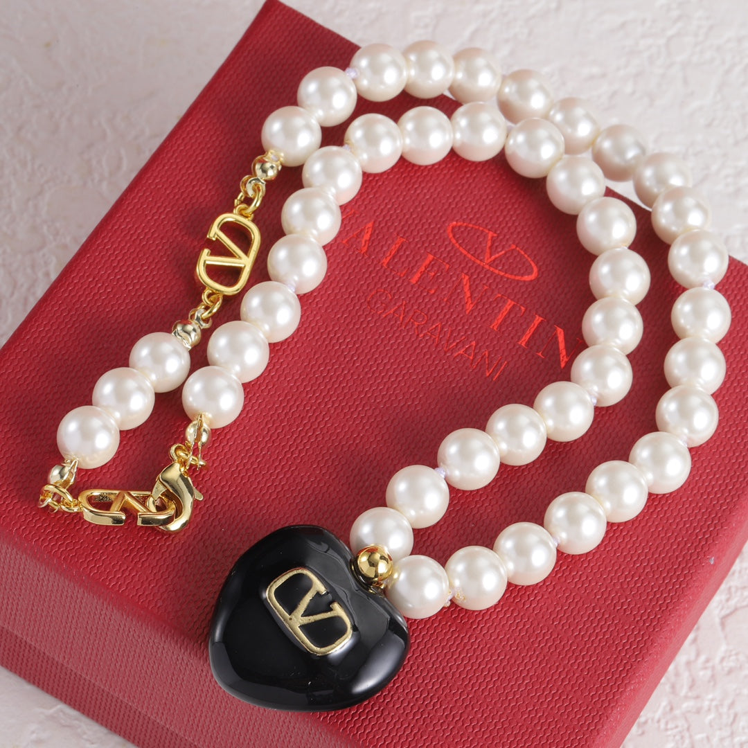 Pearl Chain Heart Pendant Necklace