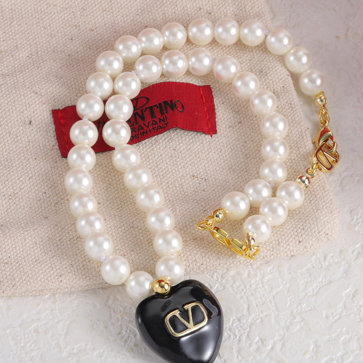 Pearl Chain Heart Pendant Necklace