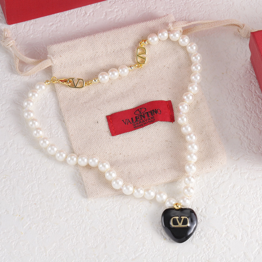 Pearl Chain Heart Pendant Necklace