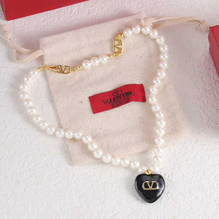Pearl Chain Heart Pendant Necklace