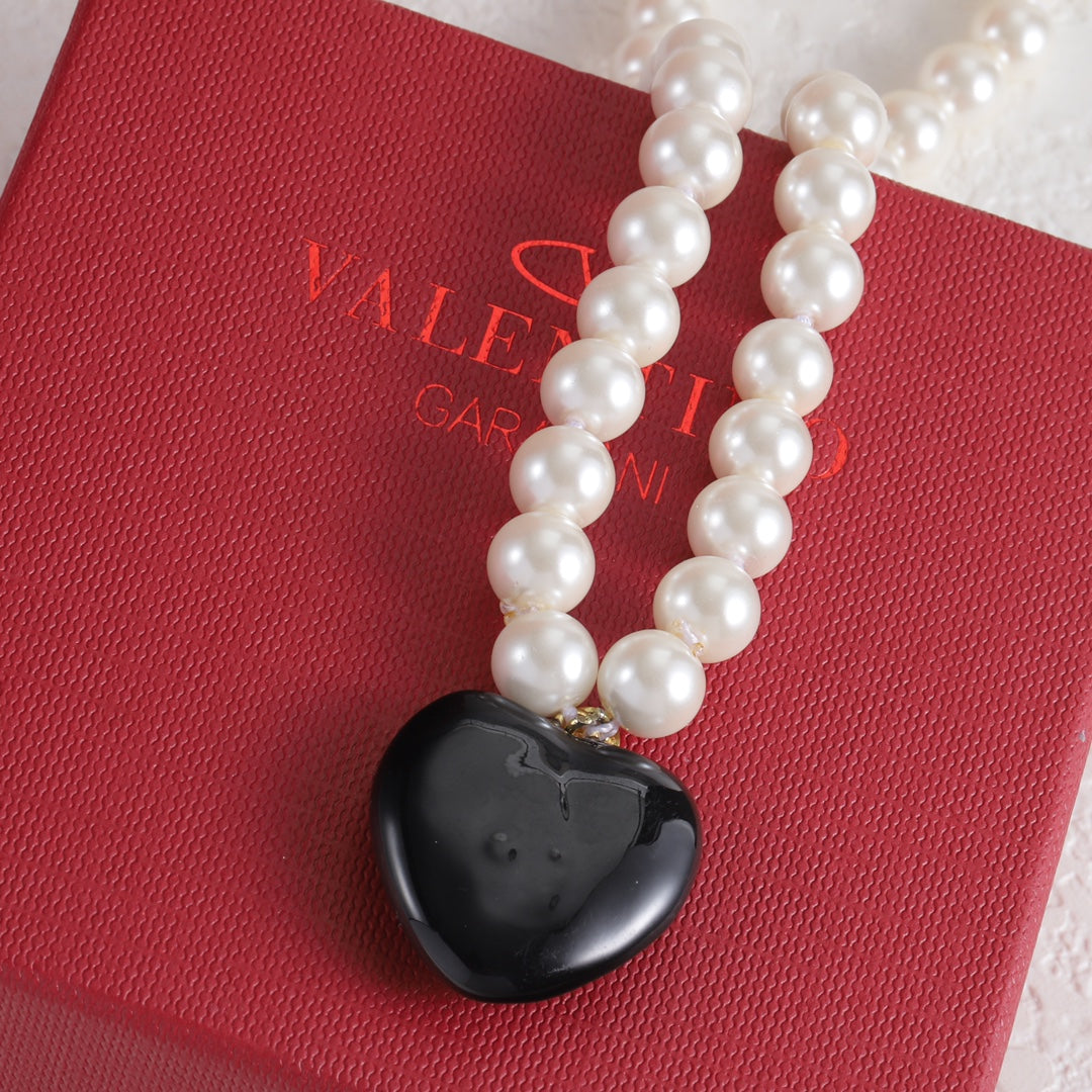 Pearl Chain Heart Pendant Necklace