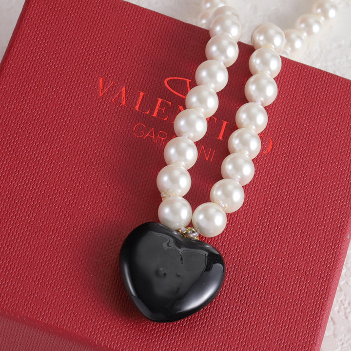Pearl Chain Heart Pendant Necklace