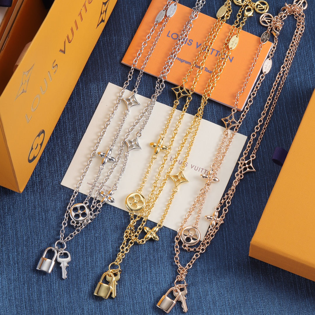 New Lock Key Pendant Multi Layers Necklace