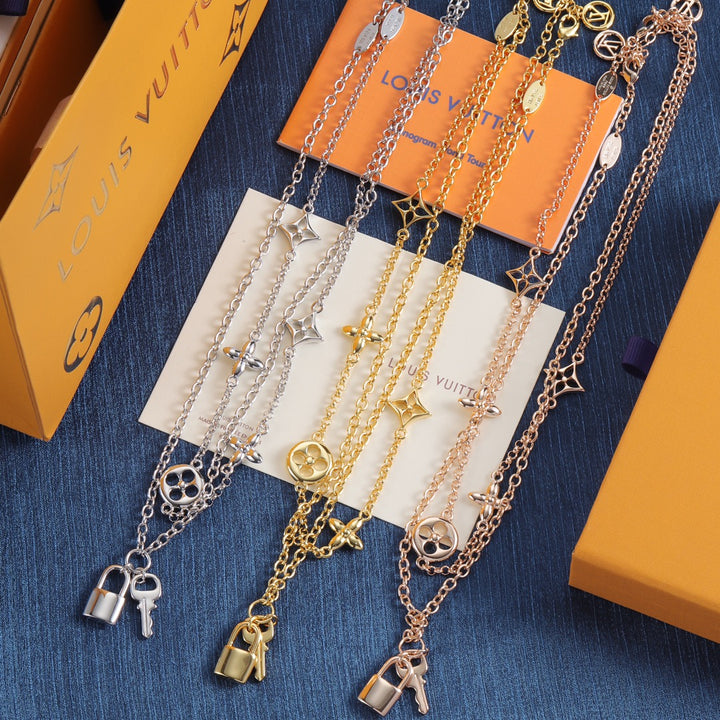 New Lock Key Pendant Multi Layers Necklace