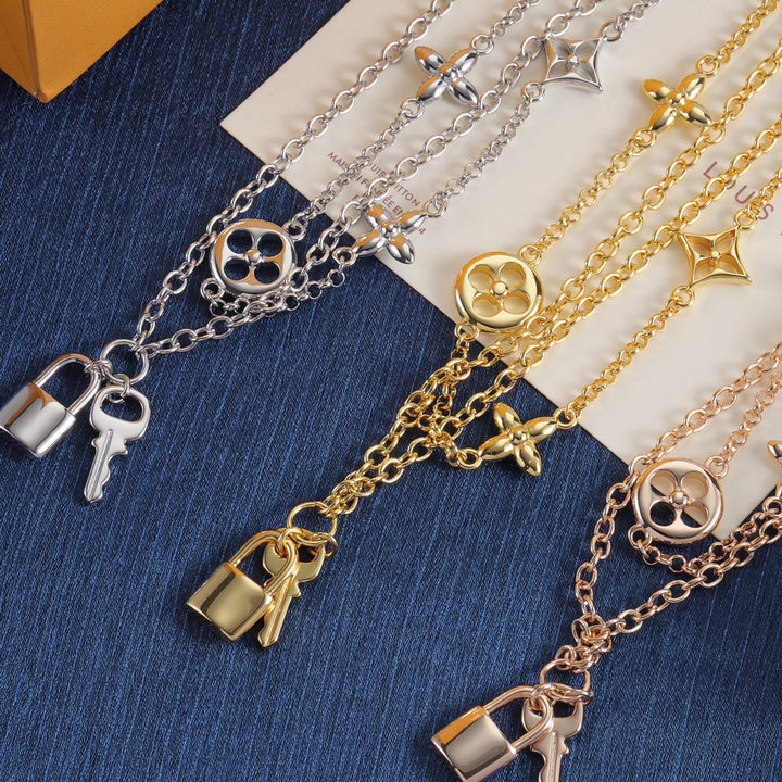 New Lock Key Pendant Multi Layers Necklace