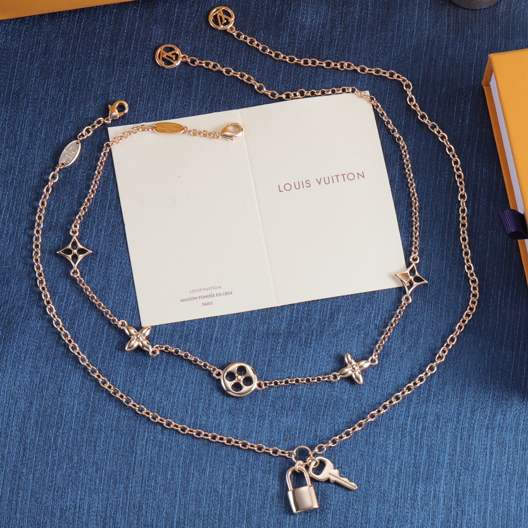 New Lock Key Pendant Multi Layers Necklace