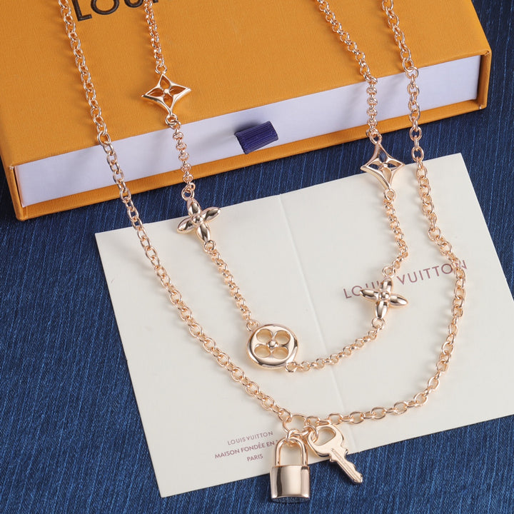 New Lock Key Pendant Multi Layers Necklace