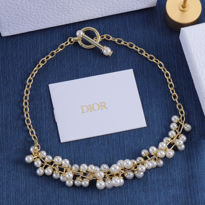 Elegant Pearl String Gold Necklace