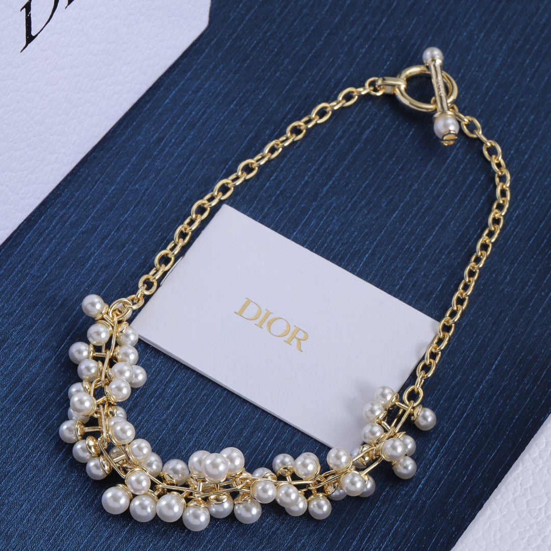 Elegant Pearl String Gold Necklace