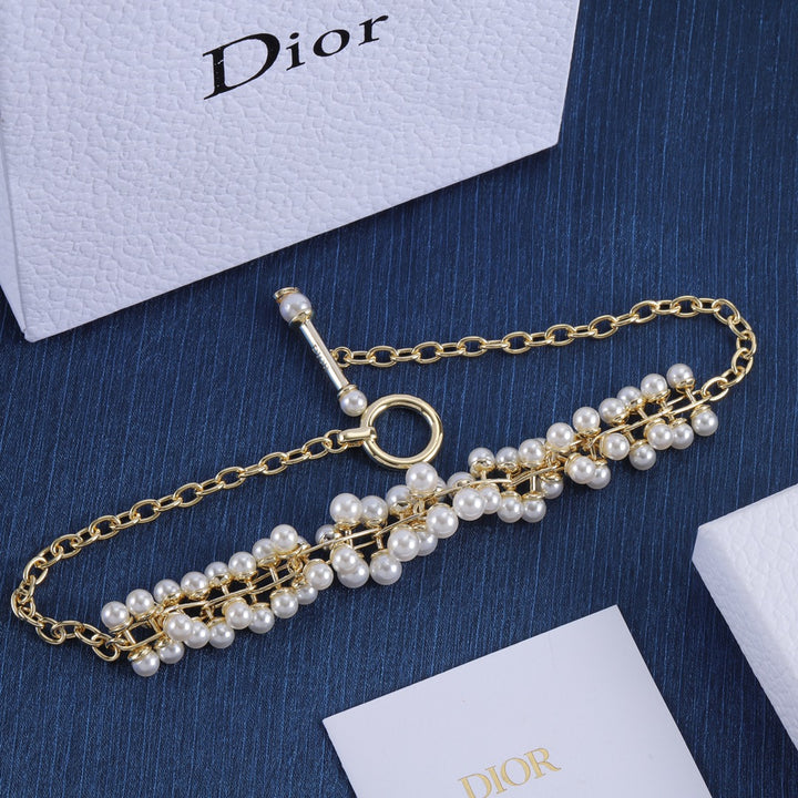 Elegant Pearl String Gold Necklace