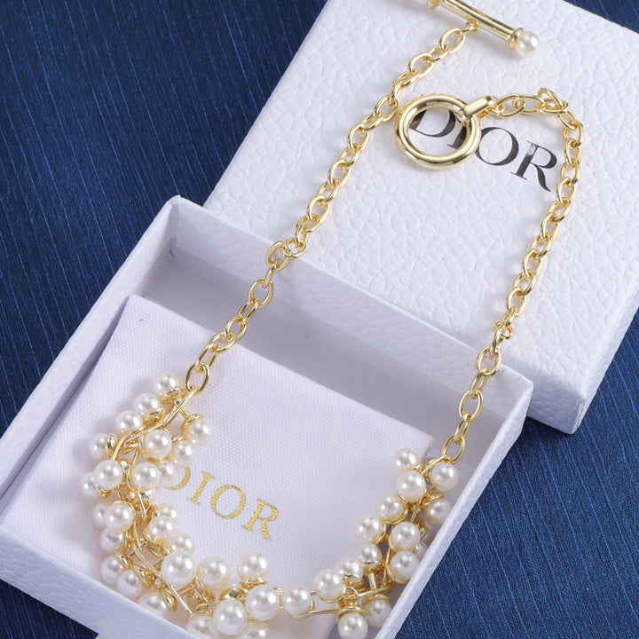 Elegant Pearl String Gold Necklace