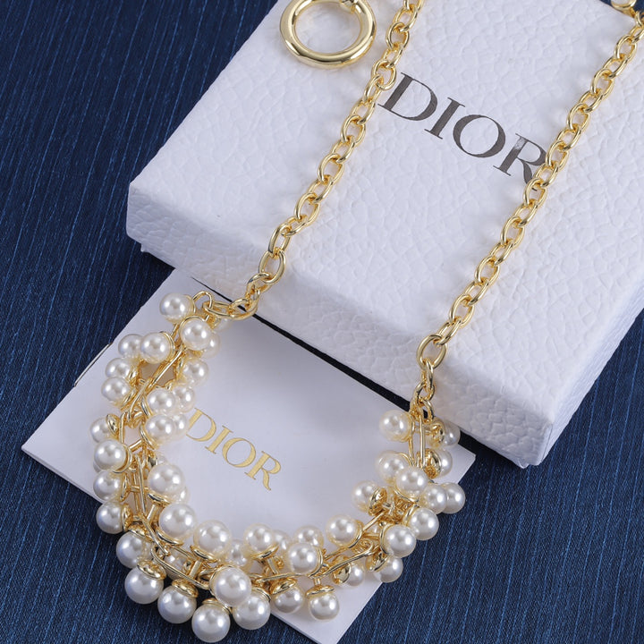 Elegant Pearl String Gold Necklace