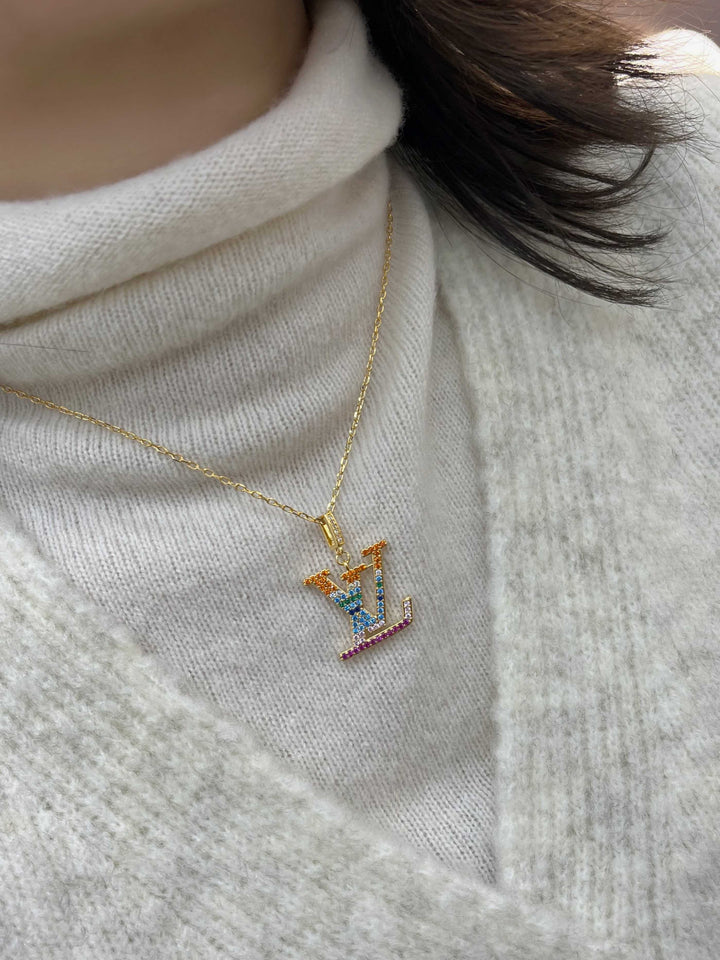 Charming Colorful Treasure Alphabet Pendant Necklace