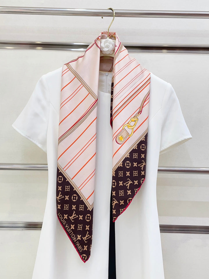 Two-color old flower striped silk scarf