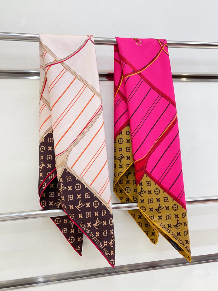 Two-color old flower striped silk scarf