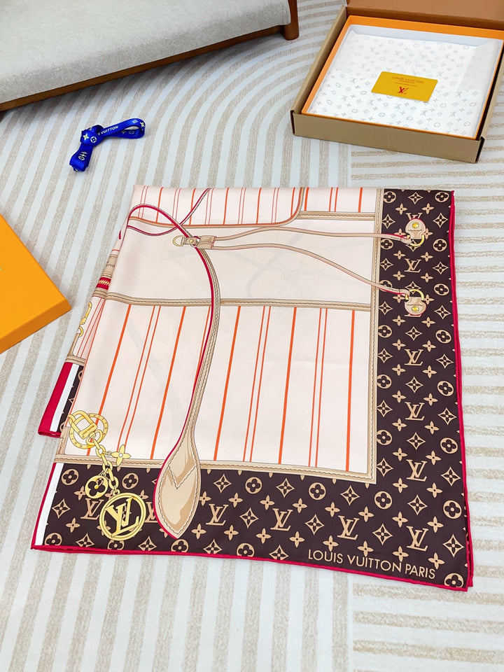 Two-color old flower striped silk scarf