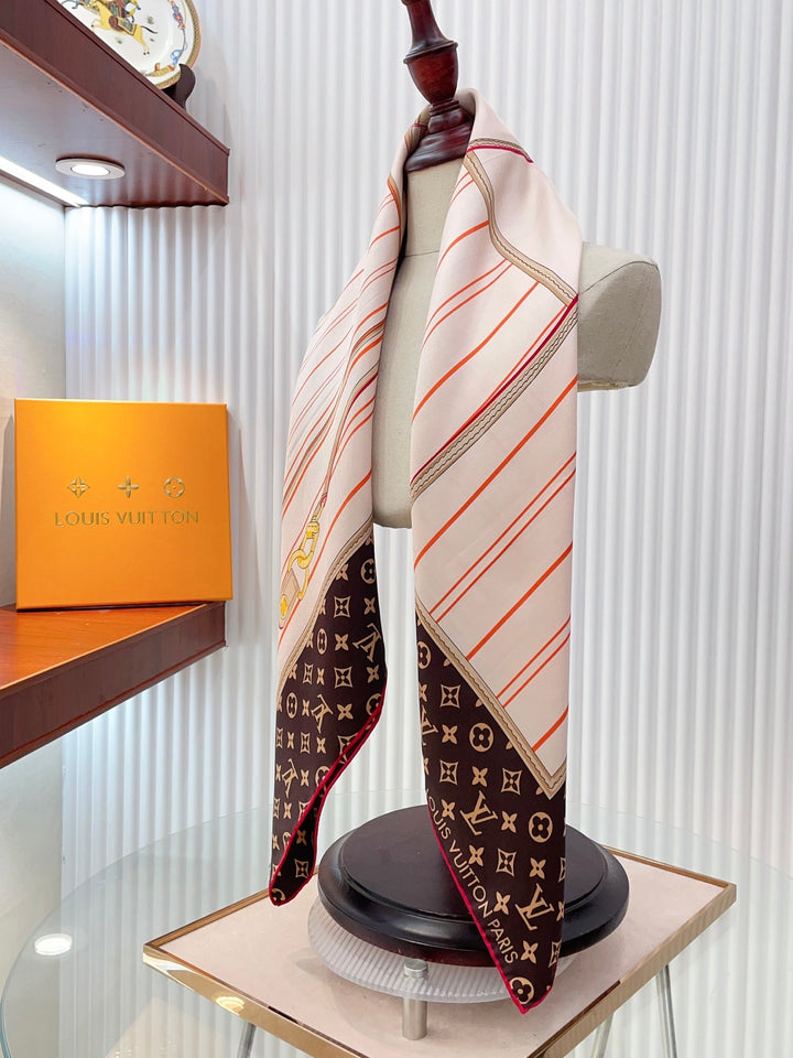 Two-color old flower striped silk scarf