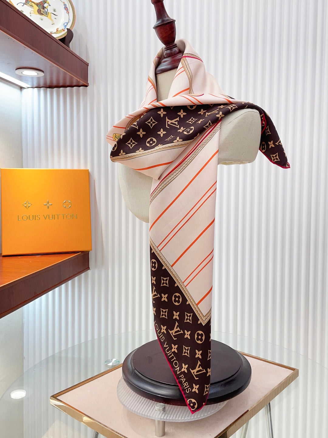 Two-color old flower striped silk scarf