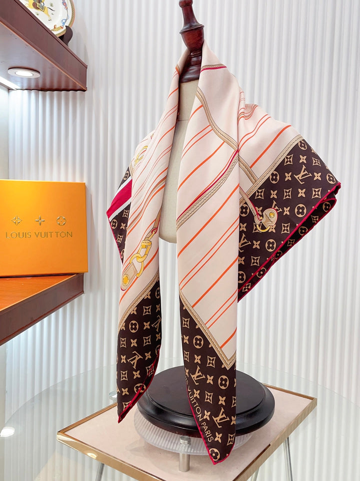 Two-color old flower striped silk scarf