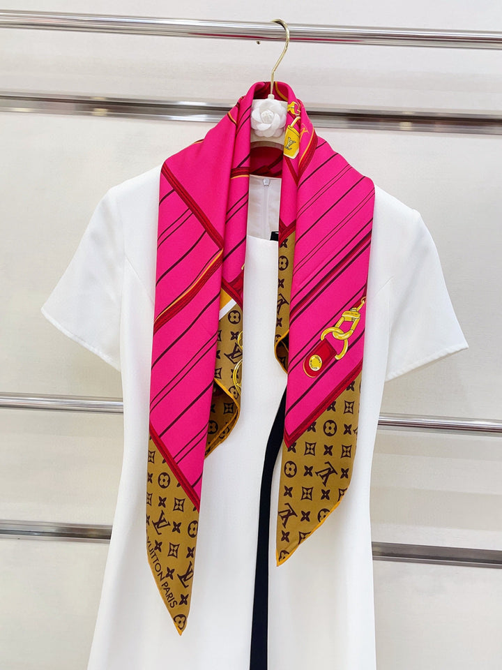 Two-color old flower striped silk scarf