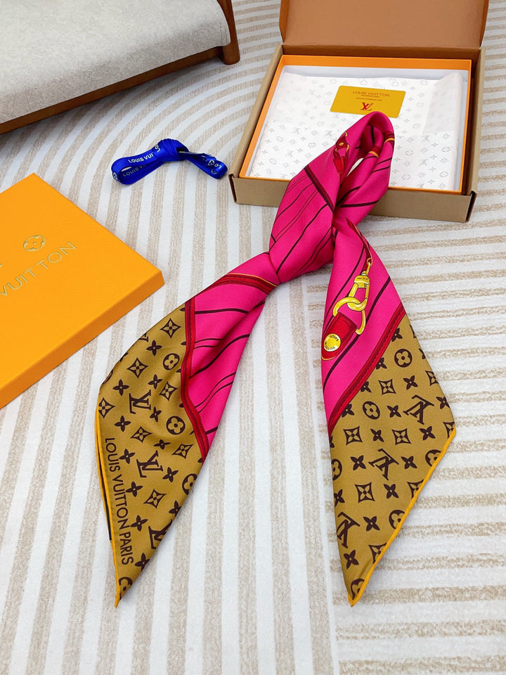 Two-color old flower striped silk scarf