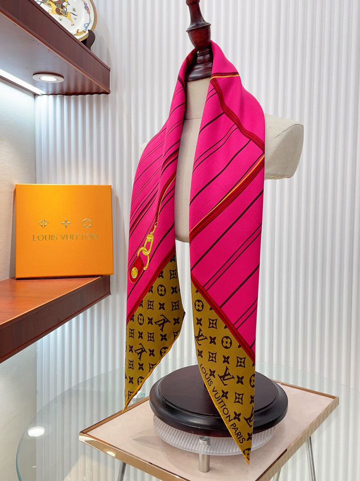 Two-color old flower striped silk scarf