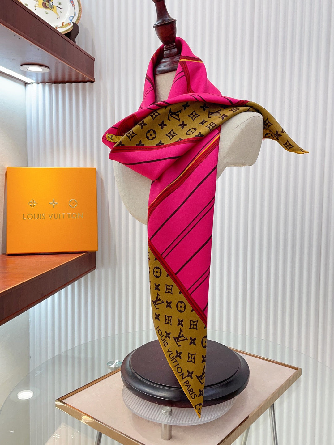 Two-color old flower striped silk scarf