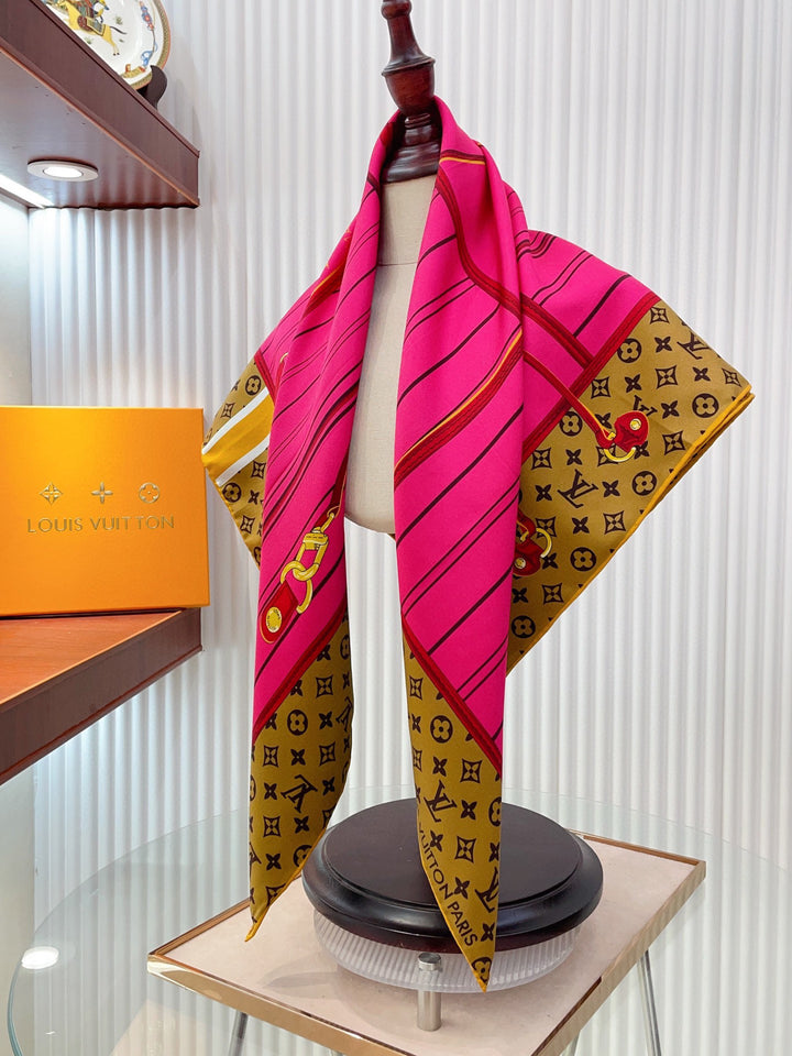 Two-color old flower striped silk scarf