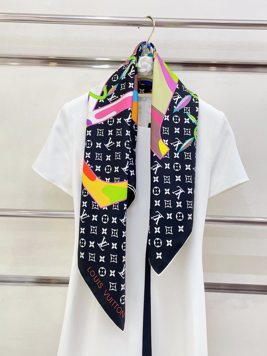 Double color logo printed silk scarf