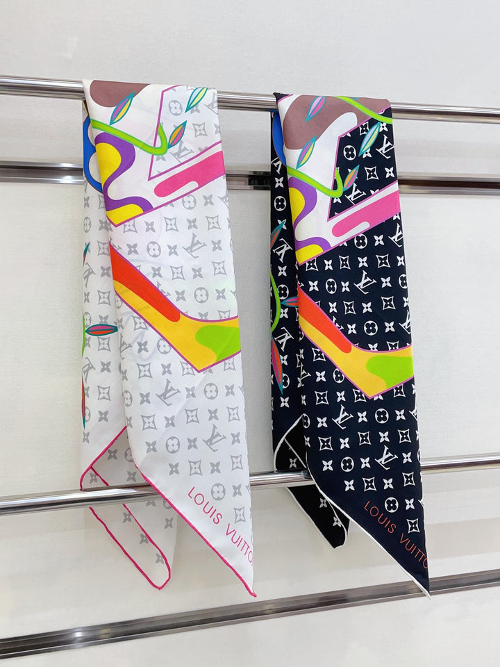 Double color logo printed silk scarf